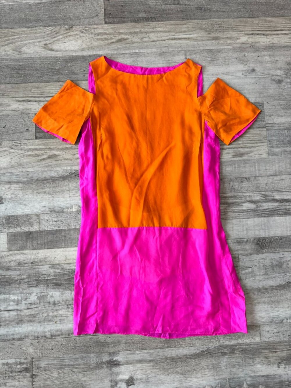 Tibi pink orange cold shoulder colorblock silk shift dress cold shoulder 2 Q39